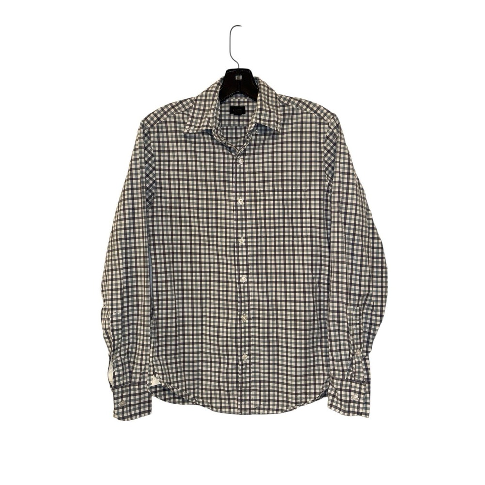 J.Crew Flex Washed Classic Fit Shirt XS Blue White Plaid Button Down Long Sleeve